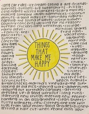 Keeping a list of things that make you  happy is a great bullet journal page idea to inspire gratitude and happiness when you're not having a good day. 